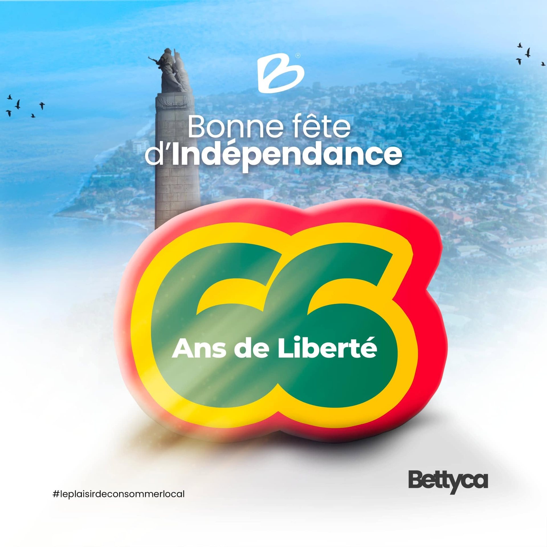 National Independence Day commemorative visual celebrating Guinea’s 66 years of freedom with a patriotic 3D composition.